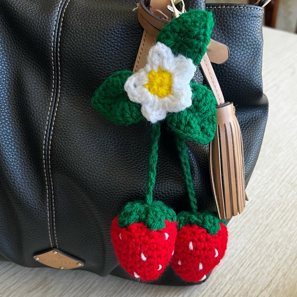 3/$20 Hand Crocheted Blossoming Strawberries Keychain/Bag Charm! - Picture 4 of 13